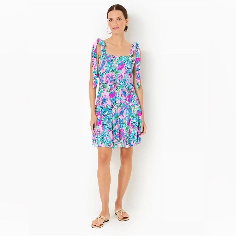 NWT Lilly Pulitzer Kailua Smocked Dress Mandevilla Baby Paradise Petals SZ S